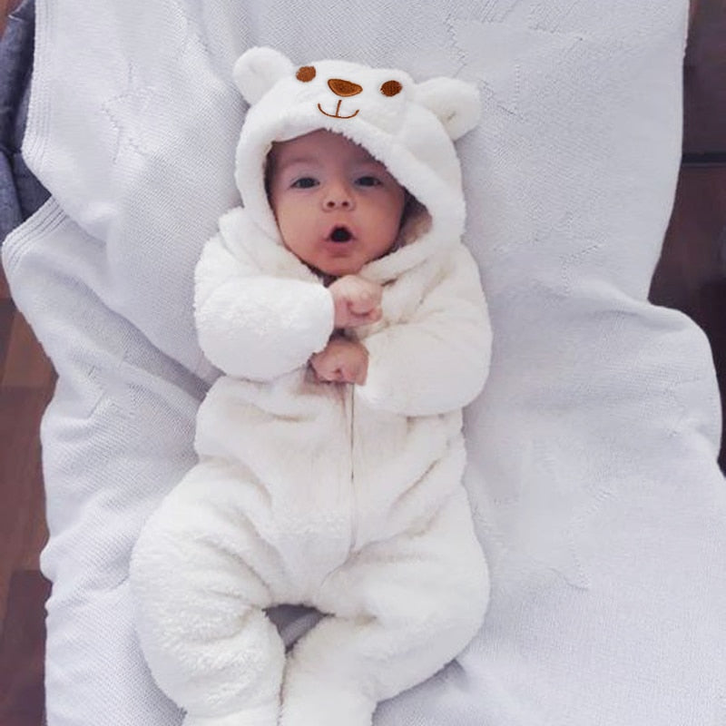 Newborn Baby unisex Bear Hooded Romper