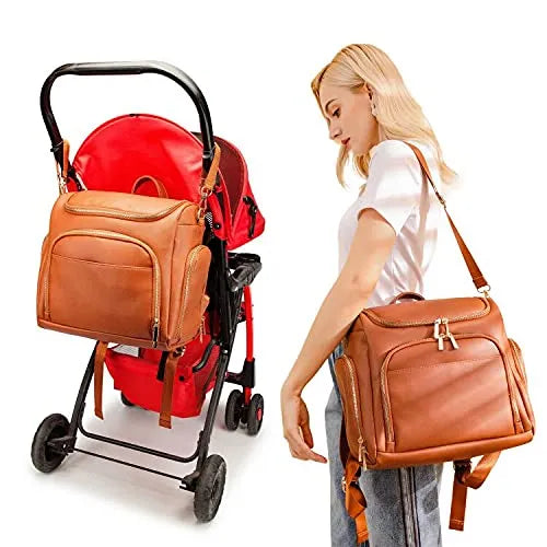 7-in-1 Baby Diaper Bag Solid Leather