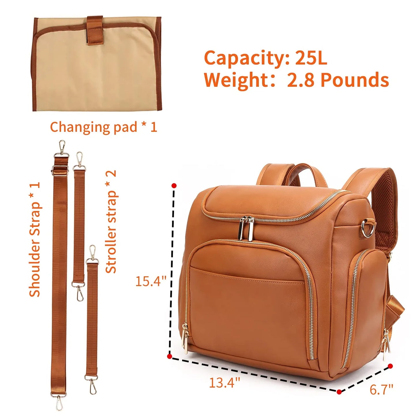 7-in-1 Baby Diaper Bag Solid Leather